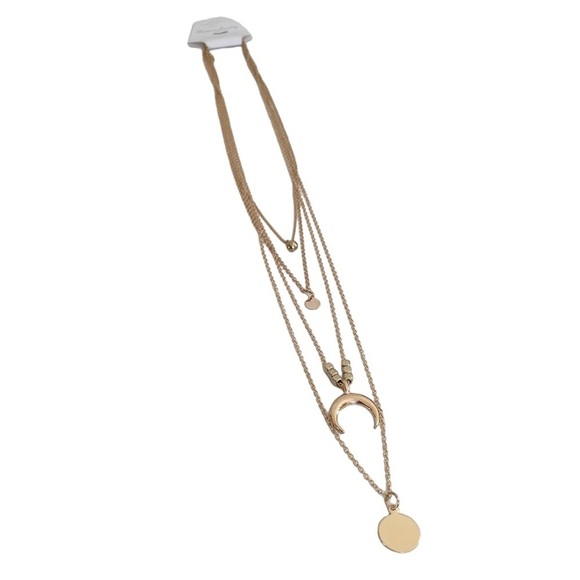 Dainty 4-Layered Gold-Tone Moon Charm Chain Necklace - Picture 1 of 12